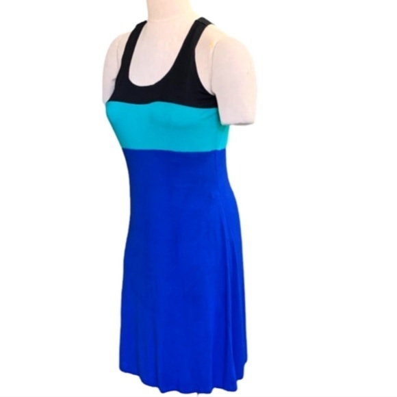 Calvin Klein Athleisure Casual Tank Dress Sz 8 Colorblock Blue Green Black #239J - Picture 2 of 6